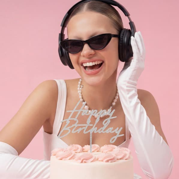 Srebrni gliter HBD toper za tortu 2